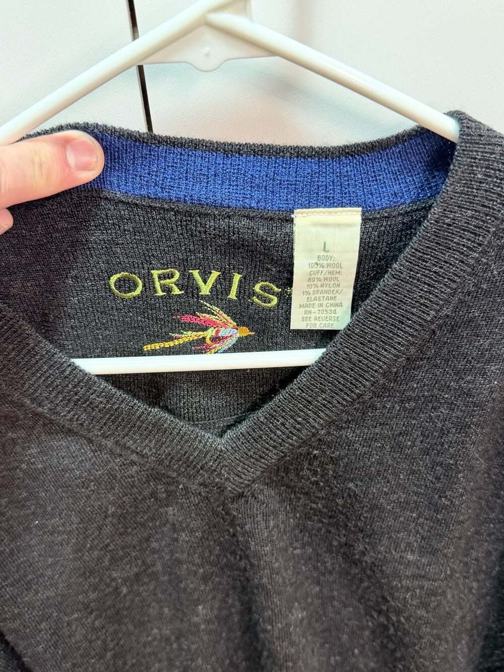 Orvis Men's Wool V-Neck Sweater Black Size Large - Picture 3 of 4